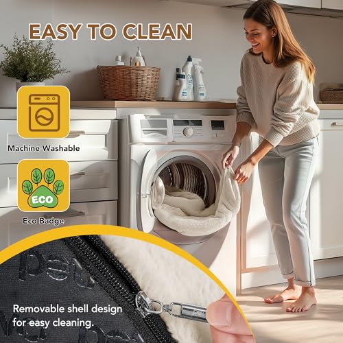 PETNOVO Escalera para Perros de 3 Peldaños para Sofá y Cama, Escalones para Perros Pequeños y Mayores con Felpa Ultrasuave, Base Antideslizante y Funda Lavable, Certificación Oeko-Tex, Beige Crema