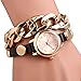 Doinshop Women Gold Dial PU Leather Chain Wrap Analog Quartz Wrist Watch Bracelet (Black)