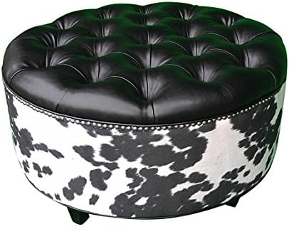 30" Vegan Cowhide and Leather, Tufted Coffee Table Ottoman