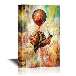 Canvas Wall Art - Vintage Style Snailed Lifted in The Sky by a Balloon - Gallery Wrap Modern Home Art | Ready to Hang - 12x18 inches