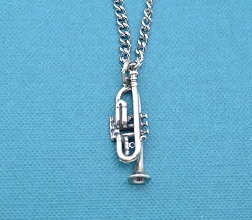 Sterling Silver Charm Pendant Trumpet Necklace on stainless steel chain. Trumpet necklace. Trumpet jewelry. Trumpet gifts.
