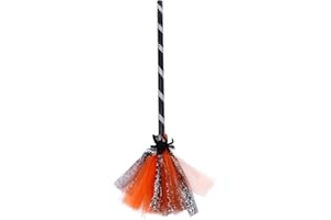 Beavorty Halloween Witch Broom Witch Broomstick Cosplay Broom Props Realistic Wizard Flying Broom Stick Accessory for Costumes Orange