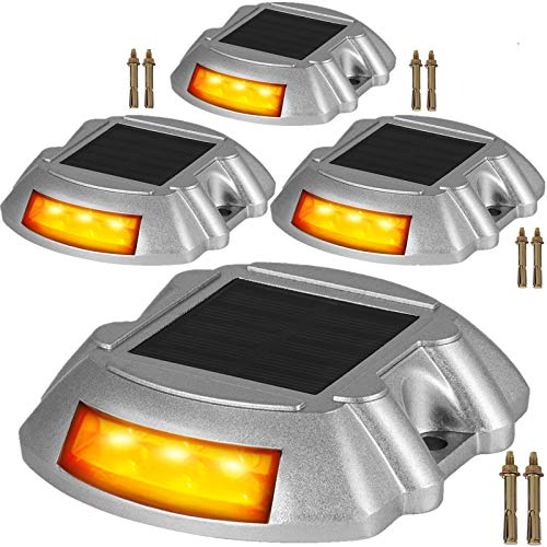 Happybuy Driveway Lights, Solar Driveway Lights, 6 LEDs Waterproof Wireless Dock Lights, 4-Pack