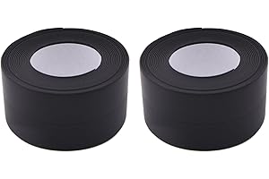 Qiveno 2Pcs Waterproof Caulk Tape Sealant Strip, 1.5" W x 10.5'L PVC Sealing Tapes for Kitchen Bathroom Bathtub Countertop Toilet Sink (Black)