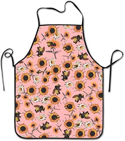 Bee Sunflowers Summer Holiday Aprons for Men - Cooking, Kitchen, BBQ Aprons, Unique and Stylish Protective Bib, Water and Oil Proof for Chef, Waiter, Veterinary, Barber, Cleaner