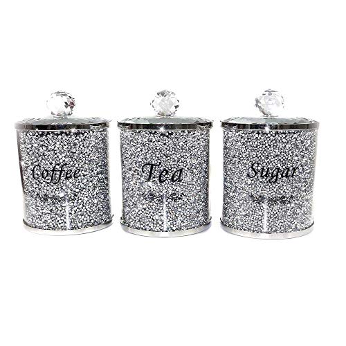 3PC Set of TEA, SUGAR, COFFEE Canisters Filled with Crystal Crushed
