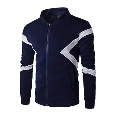 FRAUIT Herren Sweatjacke Männer Cardigan Ohne Kapuze mit Reißverschluss Pathwork Farbe Sweatshirt Top Tee Outwear Bluse Stehk