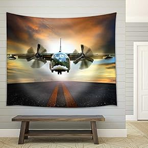 Old Military Container Plane Approach to Asphalt Airport Runways Use for Air and Cargo Transport Logistic Industry - Fabric Wall Tapestry Home Decor - 51x60 inches