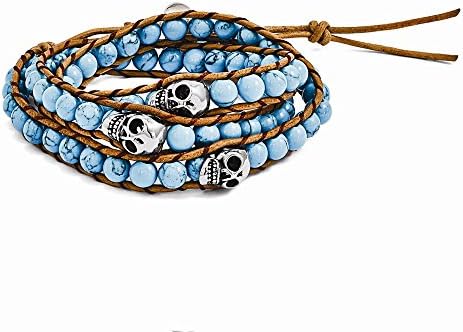 Jewelry Best Seller Stain. Steel Polished Cord Imitation Turquoise/Skulls Wrap Bracelet