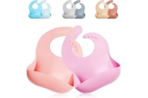 GODR7OY Silicone Baby Bib, BPA Free Waterproof Bibs, Adjustable 2PCS (Sakura)