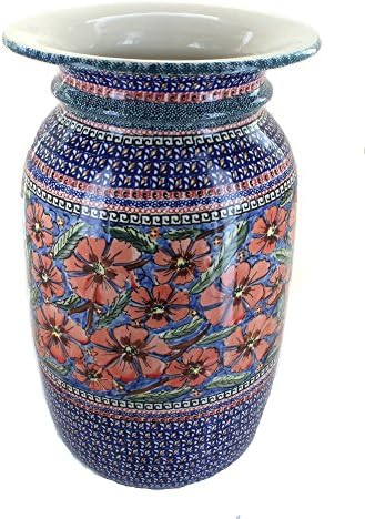 Blue Rose Polish Pottery Jungle Flower Tall Floor Vase