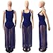 Metup Women Tank Bodycon Bodysuit with Pleated Semi Sheer Mesh Skirt Blue 2XL