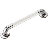 Grab Bar SUS 304 Stainless Steel Grab Rails Polished Chrome Wall Mounted Handrails Disability Aid Hold for Toilet Shower Bathroom with White Nylon Anti-Slip Grip(58cm)