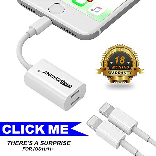 Dual Lightning Adapter Iphone Splitter for IPhone 6/7/8/X Plus pls, Giayouneer Double Port for Apple ios 10.3/11 Support Music Charging(Data/SYNC) Calling (White)