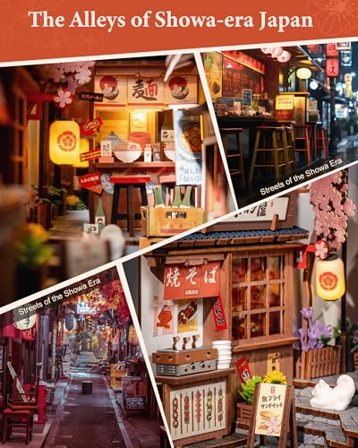 Rolife Book Nook Kit Sakura Wine Alley, Japanese Izakaya DIY Miniature House for Adults, Immersive Booknook & Bookshelf Decor, 3D Puzzle Stress Relief Craft Gift (Glue-Free Design)