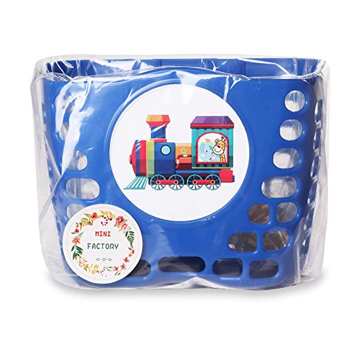 MINI-FACTORY Kid's Bike Basket, Cute Cartoon Pattern Bicycle Handlebar Basket for Boy (Blue Train) - Thumbnail 2