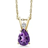Gem Stone King 14K Yellow Gold Purple Amethyst and Lab Grown Diamond Pendant Necklace for Women | 0.66 Cttw | Gemstone February Birthstone | Pear Shape 7X5MM | With 18 Inch Chain