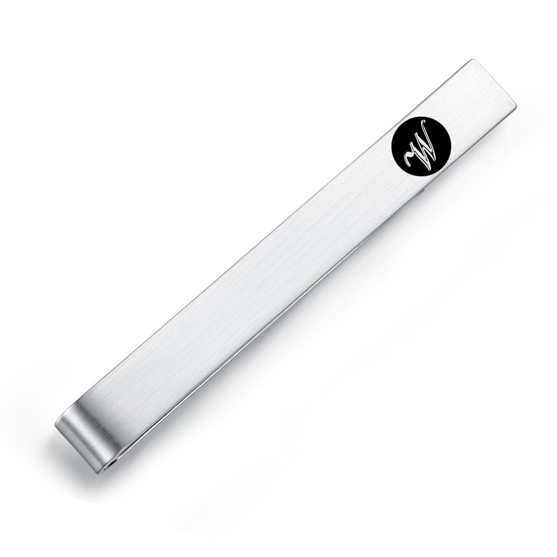 Honey Bear Mens Initial Alphabet Letter Tie Clip Bar - Normal Size Stainless Steel For Business Wedding Gift,5.4cm,Brushed Silver with Black A - Z (W)