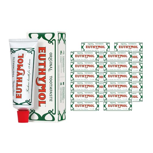 Original Euthymol Zahnpasta 75ml x 24, Zahncreme ohne Fluorid, Anti-Plaque, Antibakteriell, Kariesschutz, Frische Minze, Tägliche Zahnpflege, Sauberke