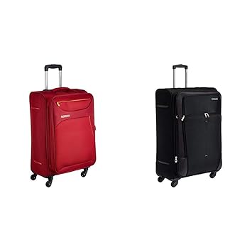 American Tourister Z-strike Polyester 56 cms Ruby Red Softsided Cabin Luggage + Crete Polyester 77 cms Black Softsided Check-in Luggage (AMT Z-STRIKE SP56CM RUBY RED + 49W (0) 09 003)