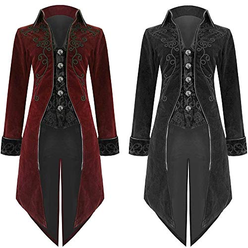 Hanican Fashion Mens Coat Swallowtail Stage Long Jacket Gothic Steampunk Lapel Uniform Outwear, Black, XXL - Thumbnail 3