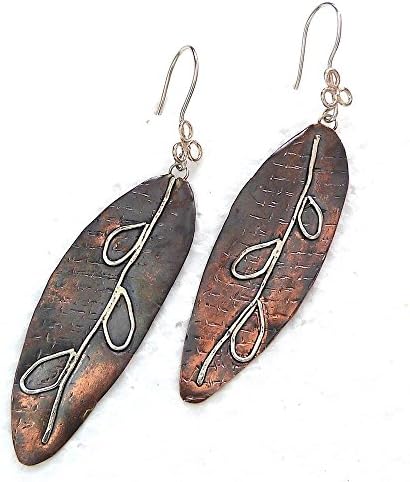 Copper / Sterling Silver Leaves Handmade Drop Earrings