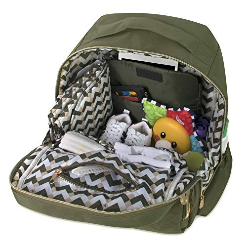 Fisher Price Diaper Bag Backpack - Signature Collection, with Cell Phone and Tablet Pockets and Stroller Clips (Olive)