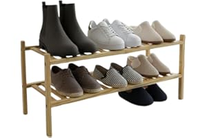 Premium Pinewood Shoe Rack, 2 Tier, Natural Pinewood, 27L x 11W x 12.25H Inches