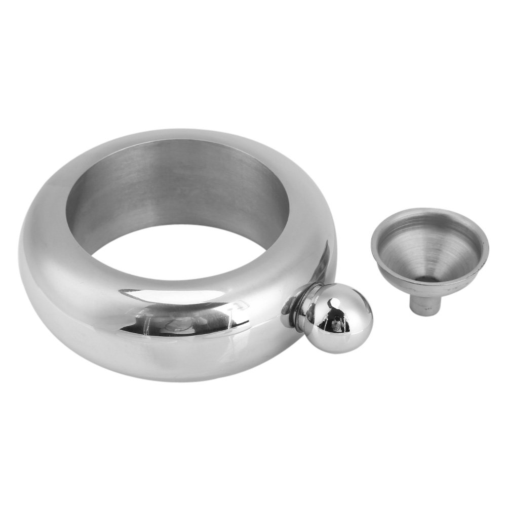 Bracelet Shaped Stylish Flask Stainless Steel Bangle Shape Flagon Whiskey Drink Ware Funnel Hidden Liquor Wine Flask (Silver)