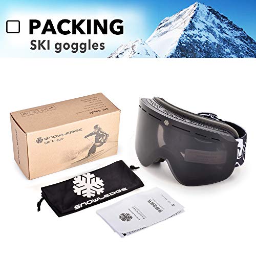 Snowledge Ski Goggles Men with Frameless Interchangeable Lens, Skiing Snowboard Goggles Black with OTG,Anti-Fog, 100% UV, Helmet Compatibility for Unisex Women Men (3#Gre Lens)