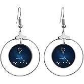 Pisces Constellation Zodiac Sign Earrings Dangle Hoop Jewelry Drop Circle
