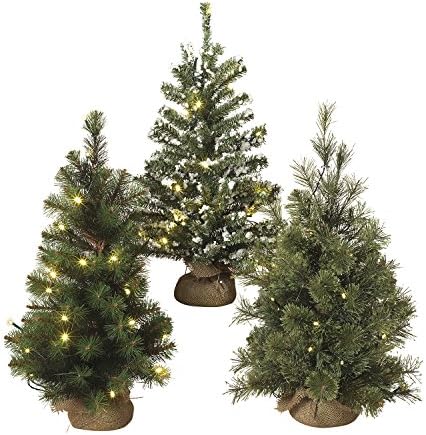 Country Lighted Burlap Wrapped Christmas Tree - 24-in Battery Operated LED Lights (Set of 3 (1 of each style))