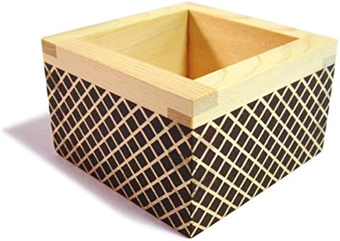 Japanese Colorful Masu Wooden Sake Cup KIRIKO Pattern Brown
