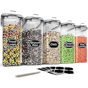 Large-Cereal-Dry-Food-Storage-Containers-Wildone-5-Pieces-Airtight-Cereal-Storage-Containers-for-Sugar-Flour-Snack-Baking-Supplies-Leak-proof-with-Black-Locking-Lids-4L-1353oz Large Cereal & Dry Food Storage Containers - Wildone 5 Pieces Airtight Cereal Storage Containers for Sugar, Flour, Snack…
