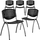 Flash Furniture 5 Pk. HERCULES Series 880 lb. Capacity Black Plastic Stack Chair with Titanium Frame