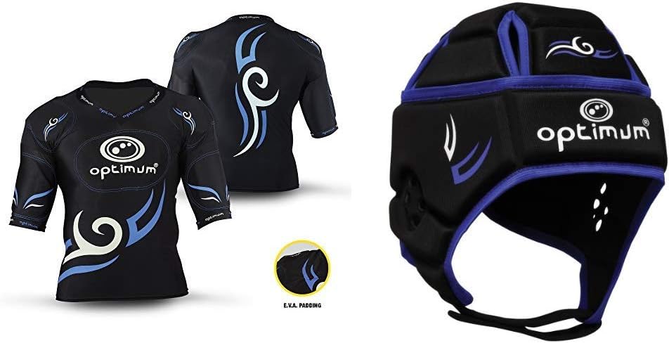 Optimum Unisex Junior Tribal Protective Top, Black/Blue, Mini with Tribal Protective Headguard - Black/Blue, Large