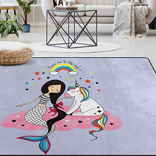 Naanle-Little-Unicorn-and-Mermaid-Non-Slip-Area-Rug-for-Living-Dinning-Room-Bedroom-Kitchen-5-x-758-x-80-Inches-Cute-Nursery-Rug-Floor-Carpet-Yoga-Mat Naanle Little Unicorn and Mermaid Non Slip Area Rug for Living Dinning Room Bedroom Kitchen, 5' x 7'(58 x 80 Inches), Cute Nursery Rug Floor Carpet Yoga Mat