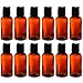 JUVITUS 2 oz Amber Boston Round PET Plastic Bottles with Black Disc Cap Lid (12 Pack)