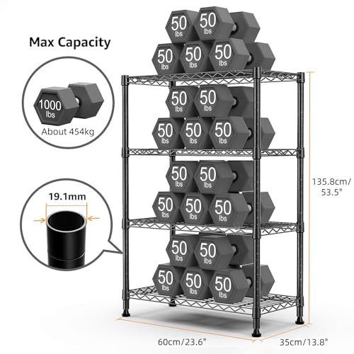 M MZG 4 Tier Heavy Duty Steel 4 Tier Storage Shelving Unit Wire Organizer for Home Kitchen Office Black 35x60x136cm