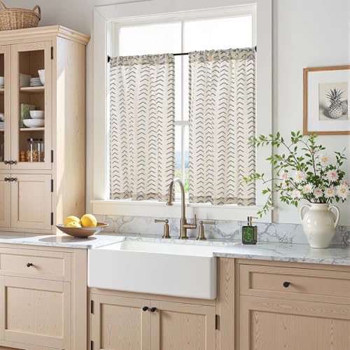 jinchan Black Boho Linen Kitchen Curtains