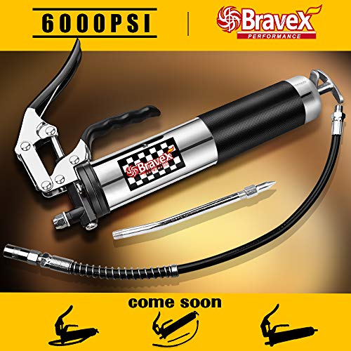 Bravex Grease Gun, Professional Pistol Grip Grease Gun with 18 Inch