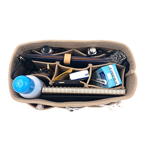 MANGATA Felt Purse Bag Insert Organizer for Handbag 25cm/10" in Sandstone Color, Medium