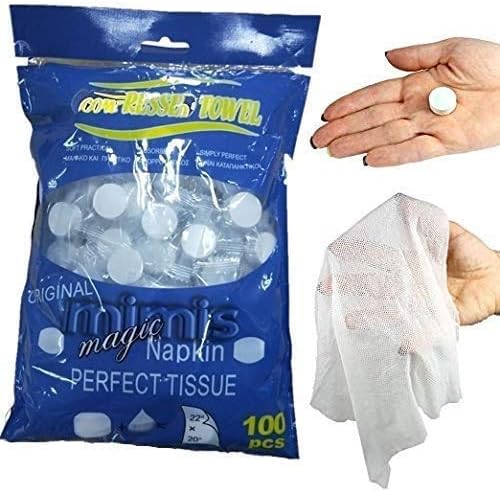 QINGYA 100 Pack Compressed Towels,Portable Mini Compressed Coin Tissue for Camping Travel Sports Beauty Home Hand Wipes-Odor Free,Soft and Strong