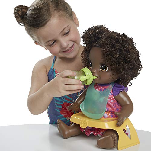 Baby Alive Happy Hungry Baby Black Curly Hair Doll, Makes 50+