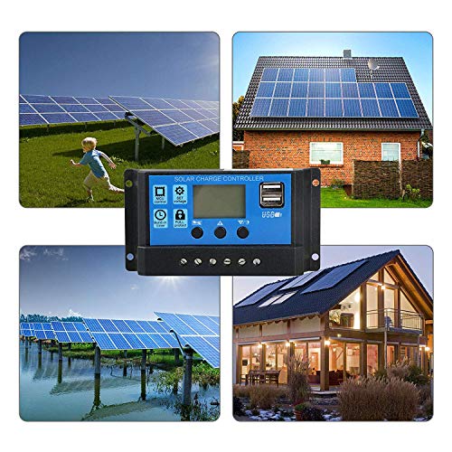 Linkhood Solar Charge Controller, Dual USB Port Solar Panel Battery Intelligent Regulator, Multi-Function Adjustable LCD Display Street Light Controller, 12V24V 30A - Thumbnail 5