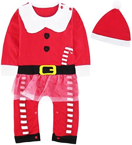 Arloesi Baby 2Pcs Christmas Girls' Romper Outfits (Red, 0-6 Months)