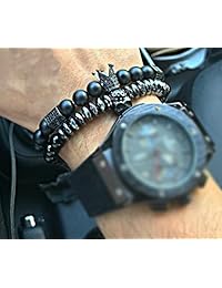 Pulsera de 0.315 in con cuentas de ónice negro mate de King Crown, piedra natural, colección Chakra, regalo para hombres y mujeres