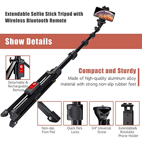 Selfie Stick Tripod, 59" AllinOne Extendable Portable Bluetooth