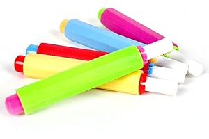 EMOONLAND 5 Pack Colourful Chalk Holder with Storage Hard Case-Blackboard Adjustable Chalk Clip Set for Teachers Kids School Office Drawing Board 3.7"x0.6" (include 5 White Chalks)