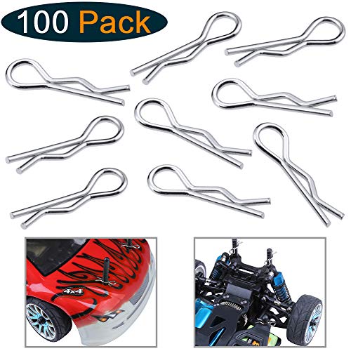 Hobbypark Micro RC Body Clips Bent Springy R Pins for 1/18 Scale Remote Control Car Truck Buggy Spare Parts (100-Pack)